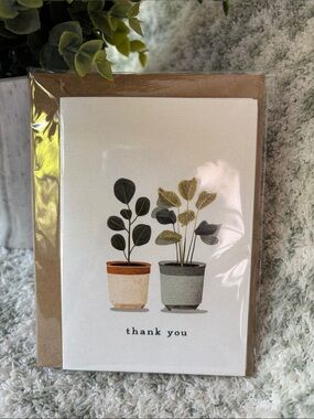 Thank You Note Card Variety Set of 6 with Potted Plant Watercolor images NWT